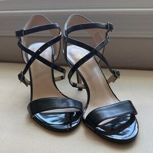 Nine West Glossy Black Strappy Heels